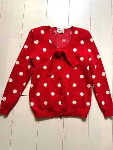 PINKHOUSE 울 니트 가디건 빨흰 x 도트 무늬