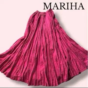 MARIHA 초원의 무지개 스커트 플레어 코튼 마젠타 핑크 넉넉한