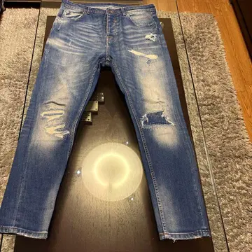 ZARA 남성용 데미지 가공 라이트 블루 슬림핏 데님