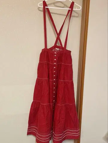 [ PINK HOUSE ] 빨간색 데님 티어드 디자인 원피스