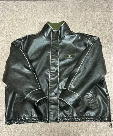 지저인 가죽 플리스 콤비 자켓 드로 코드 부착