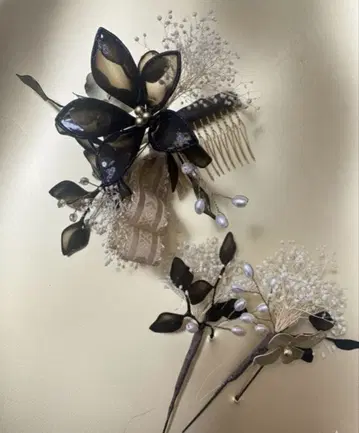 머리 장식 블랙 골드 후리소데 일본 의류 헤어콤