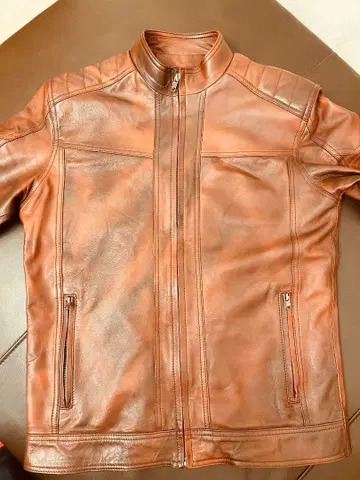 DORMEUIL HMS made 브라운 가죽 자켓 집업