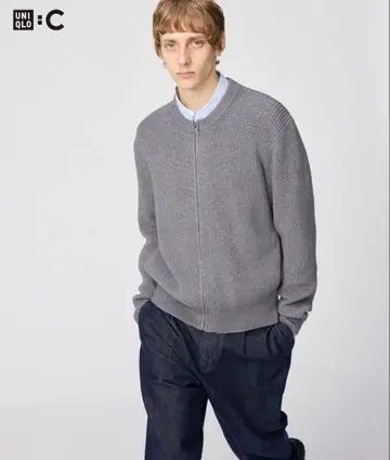 유니클로C 크루넥 풀 집업 가디건 그레이 S 사이즈 UNIQLOC