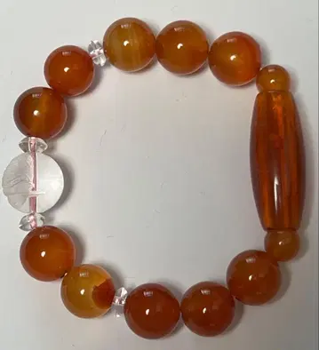 카넬리안과 수정에 칠복신 복록수 조각을 더한 팔찌