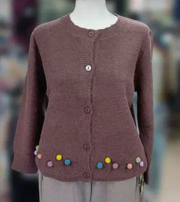 새상품 브라운 폼폼 포함 긴팔 가디건