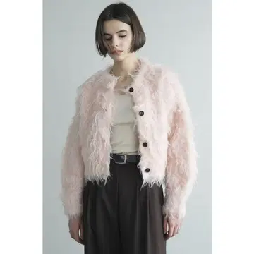 SHAGGY SHORT KNIT CARDIGAN (PINK) CLANE