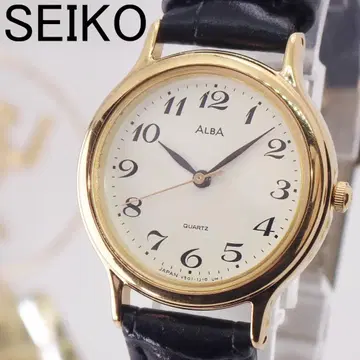작동 세이코 알바 여성용 손목시계 골드 V501 아라비아 숫자