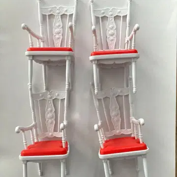 미니어처 체어 4개 세트 화이트 레드 쇼와