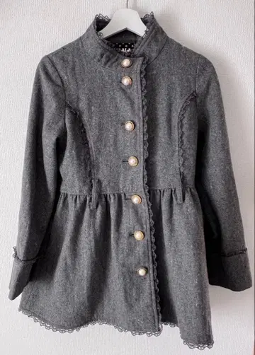 TRALALA LIZ LISA 울 리본 벨트 부착 스탠드 카라 코트