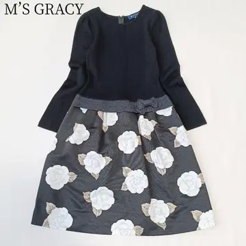 [ 엠즈 그레이시 ] 롱 원피스 장미 도킹 리본 니트 꽃무늬