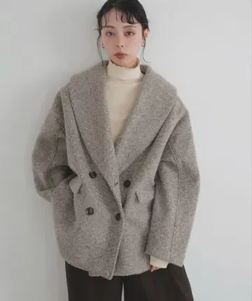 LIAN 숄카라 컬 샤기 코트 브라운