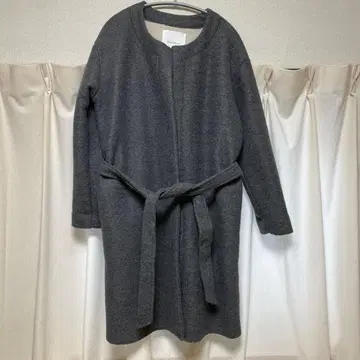 다크 그레이 롱 코트 허리 리본 포함