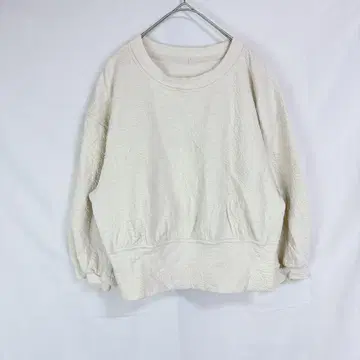 맨투맨 스타일 상의 아이보리 심플 크루넥 벌룬 슬리브 봄/가을