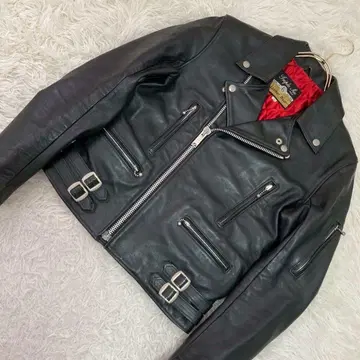 666 REAL LEATHER 더블 가죽 자켓 블랙 34 영국