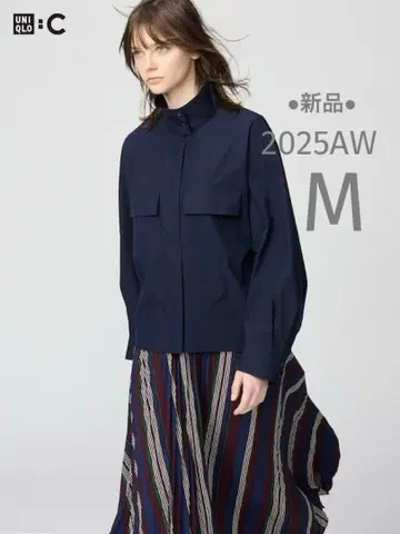 유니클로 C: 코튼 스탠드 카라 셔츠 자켓 (네이비) M