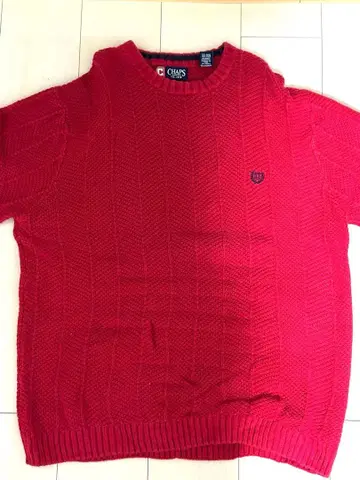 CHAPS 차프스 빨간색 니트 스웨터 로고 자수 크루넥