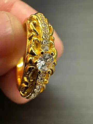 실버 925 소재 48 금도금 플로럴 반지 석