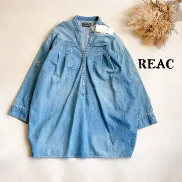 [ 미사용 ] 레어크 코쿤 데님 스키퍼 셔츠 밴드 카라 옅은 파랑