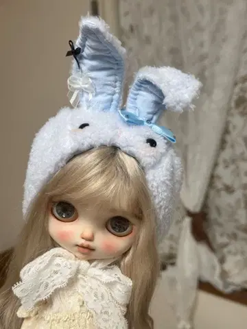 브라이스 라이트 블루 토끼 귀 모자 핸드메이드 네오 브라이스용