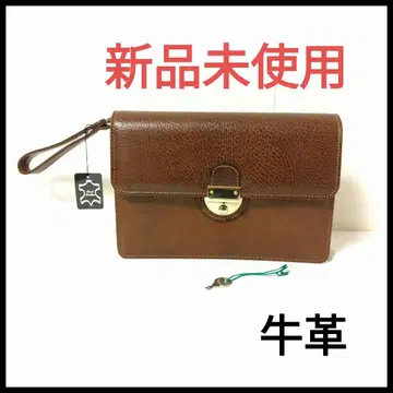 브라운 소가죽 가죽 클러치 백 열쇠 포함