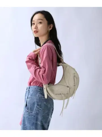 인조 가죽 ZIP 문 BAG JEANASIS 숄더백 화이트
