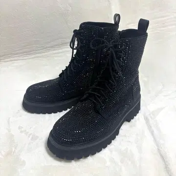 큐빅 레이스업 부츠 블랙 L 새상품급 통굽