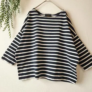 루미노아 [ M ] 보트넥 보더 티셔츠 7부 소매 루즈핏 프랑스제