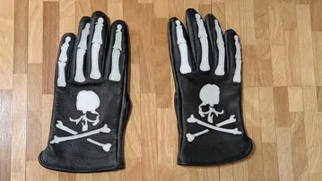 [ 레어 XXL ] VANSON 가죽 그로브 본 스컬 뼈 반손 장갑