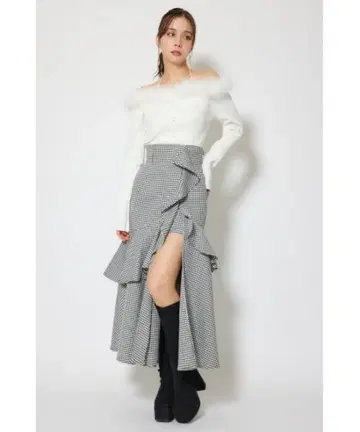 프릴 슬릿 하이웨스트 스코트 숏팬츠 하운드투스 체크 패턴