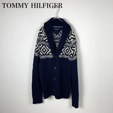 타미힐피거 숄카라 니트 가디건 L 네이비 네이티브 무늬