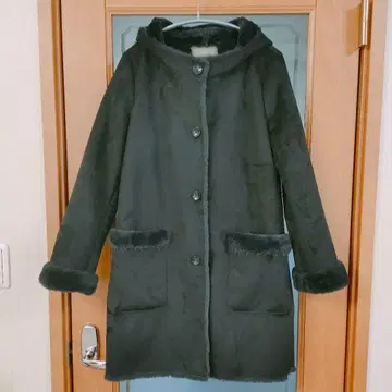 A DAY IN THE LIFE 페이크 무스탕 후드 부착 L 네이비