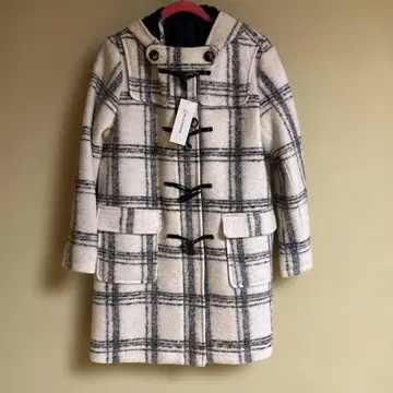 BELLE MAISON 더플 코트 화이트/블랙 체크 무늬