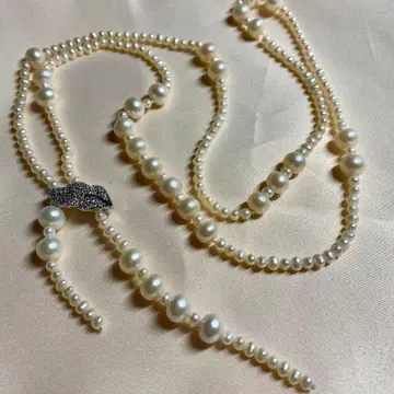 진주 롱 목걸이 블랙스톤 클로징 펄 목걸이