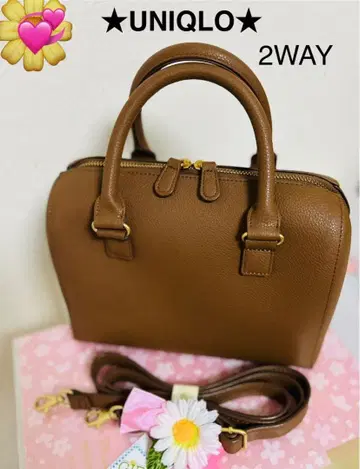 UNIQLO 유니클로 레더 터치 2WAY 보스턴 백 브라운.