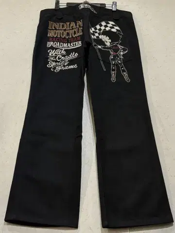 인디언 모토사이클 Betty Boop 베티쨩 자수 데님 팬츠