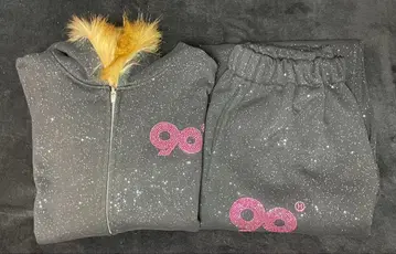 9090 girl 90 로고 글리터 퍼 집 후디