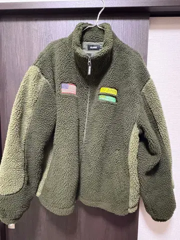 XLARGE 보아 플리스 자켓 카키 XL 자수 로고