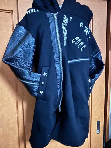 HELL CAT PUNK 롱 후드티 보아 후드 라이더 코트 Y2K