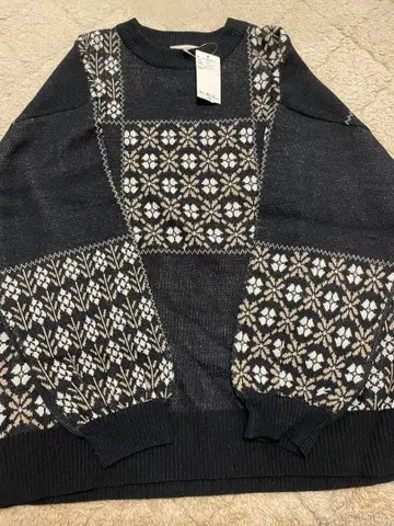 Samansa Mos2 패널 자카드 니트 블랙