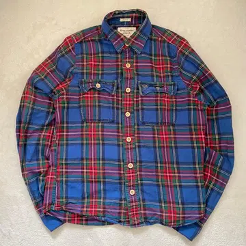 아베크롬비 앤 피치 플란넬 셔츠 체크 무늬 로고 자수 블루 M
