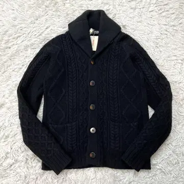 택 포함 미사용품 BEAMS 케이블 니트 숄카라 가디건 블랙 M