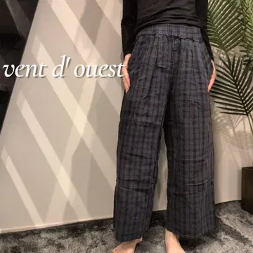 vent d' ouest 루미노아 체크 무늬 와이드 팬츠 이지 전체 밴딩