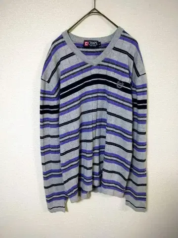 CHAPS 긴팔 니트 티셔츠 남성용 L 보더 무늬 면 100%