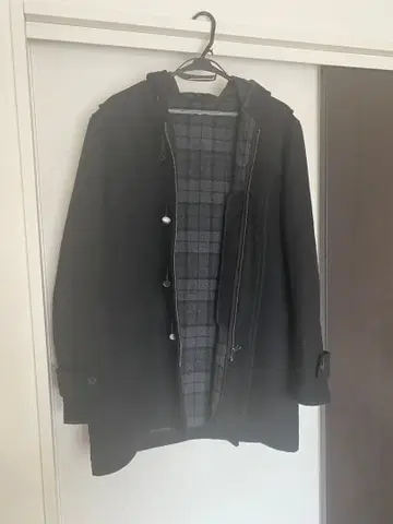 블랙 더플 코트 울 혼방 롱 코트