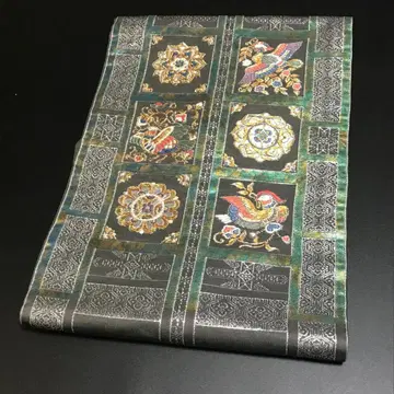 7201 나고야 오비 화문 화조 문양 당직 금은사 9촌 순수 실크 기모노