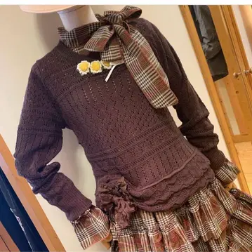 PINKHOUSE 체크 무늬 리본 포함 긴팔 원피스