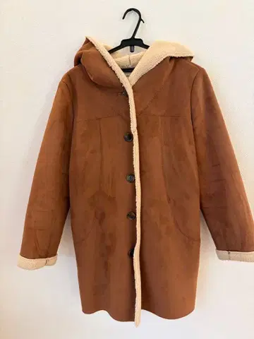 GLOBAL WORK 후드 부착 브라운 무스탕 코트 M