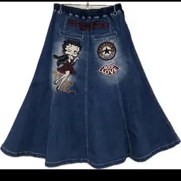 VANSON x 베티짱 로고 자수 데님 롱 스커트 XL
