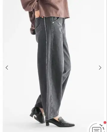 배럴 레그 프린지 라인 데님 팬츠 블랙